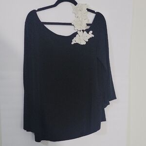 Alfani Black Blouse with White Floral Detail